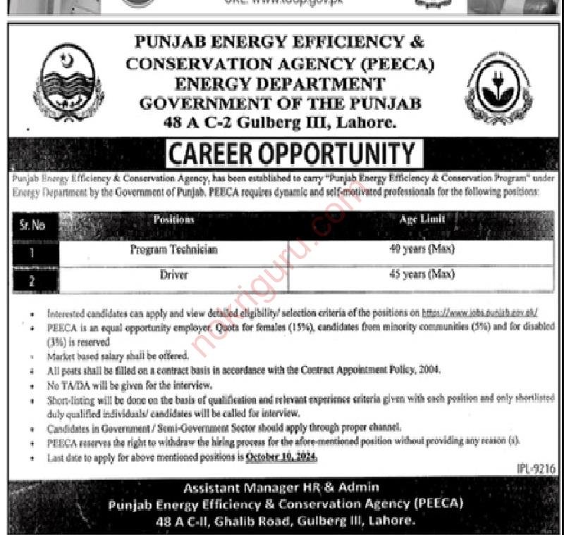 Latest PEECA Jobs October 2024 Official Advertisement